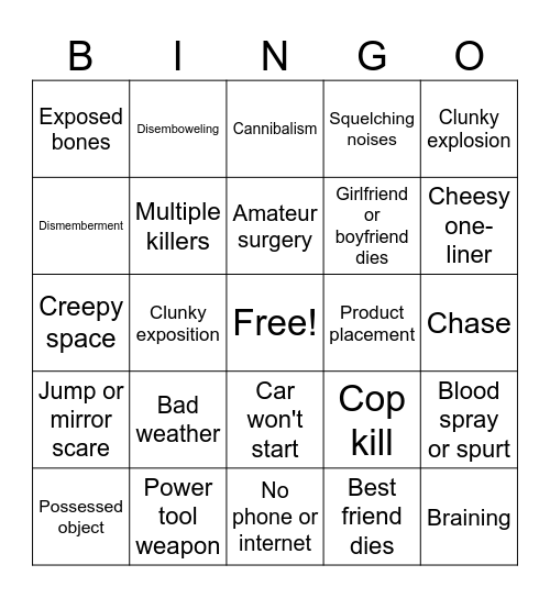 Horror Movie Club Bingo Card