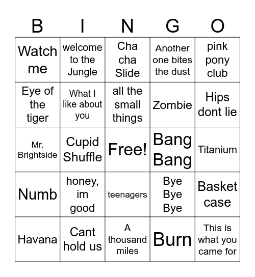 Music Bingo 9 Bingo Card