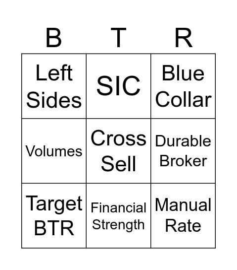 BTR Bingo Card