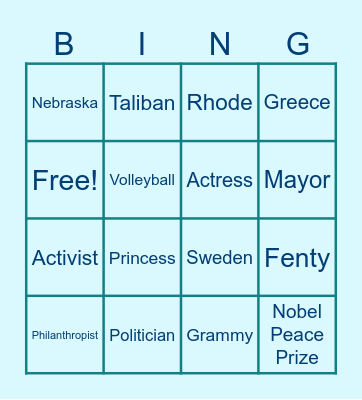 10 Famous People Bingo Card