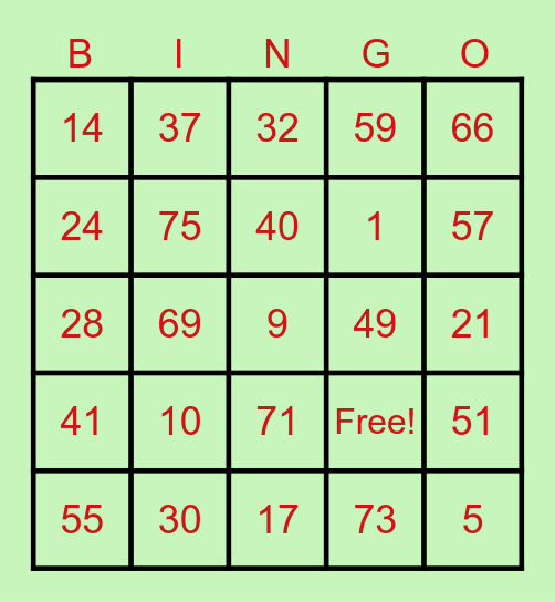 Jake Bingo Card