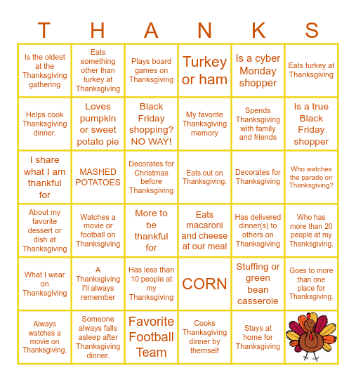 Thanksgiving Bingo Card