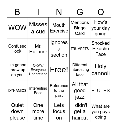 Ms. E- Symphonic Band 11.10.2025 Bingo Card