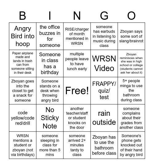 Zboyan P5 Bingo Card