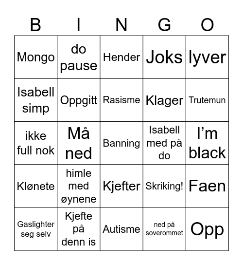 Celina bingo Card