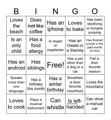 Team Social Bingo Card