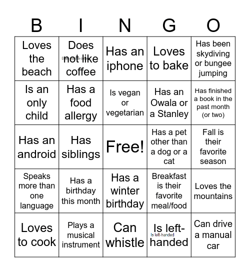 Team Social Bingo Card
