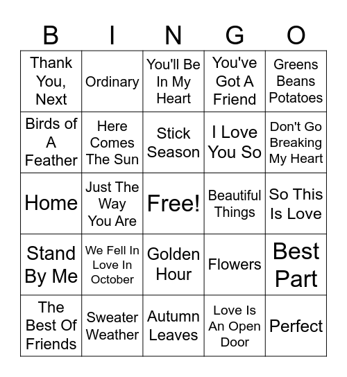 Falling in Love Bingo Card
