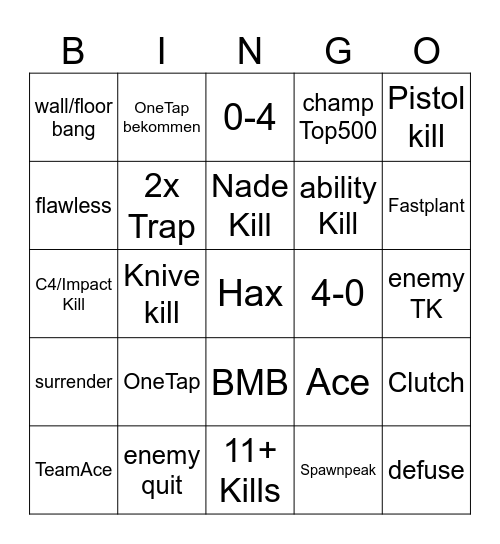 Großes Spaß Bingo Card