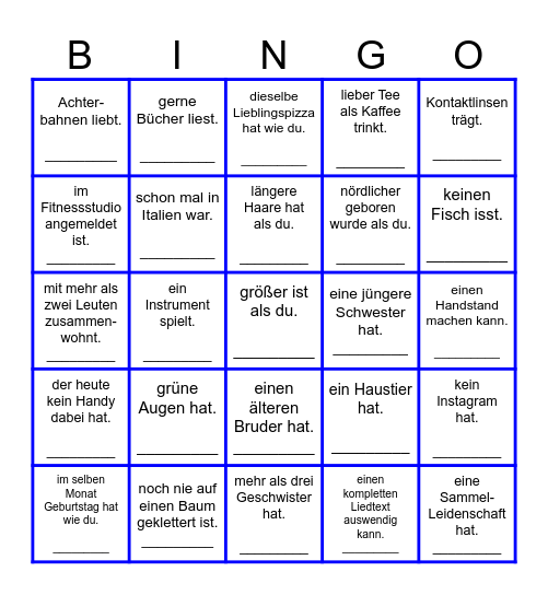 Finde jemanden, der... Bingo Card