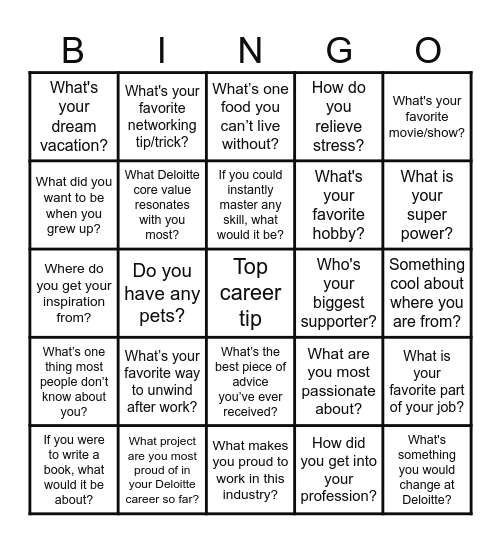 Speed Networking Bingo Card