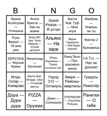 СосиСочное бинго Bingo Card