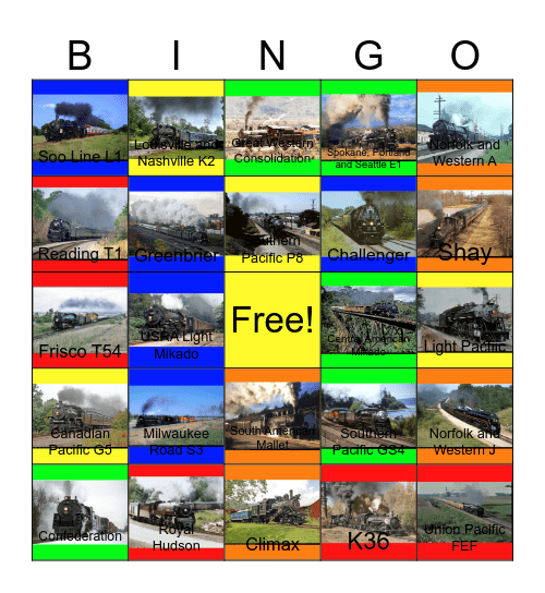 Steam Railroads in the Americas Bingo Card