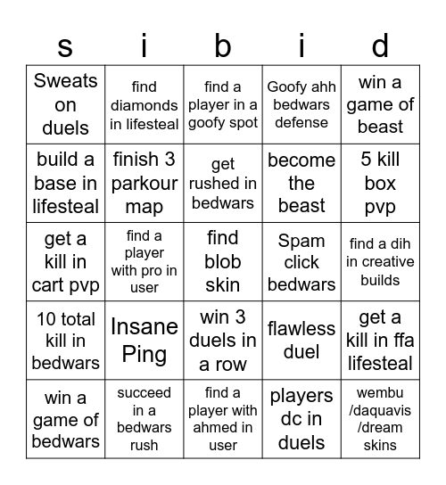 Minemalia Sigma Ballz Bingo Card