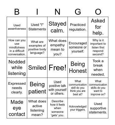Communication Skills BINGO Card