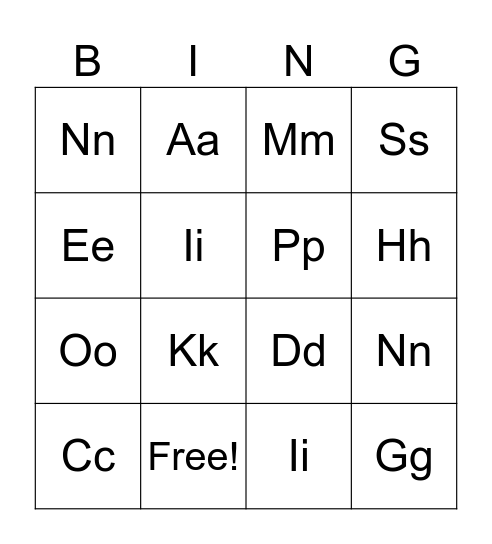Kinder Letter Sounds & Names set 1&2 Bingo Card