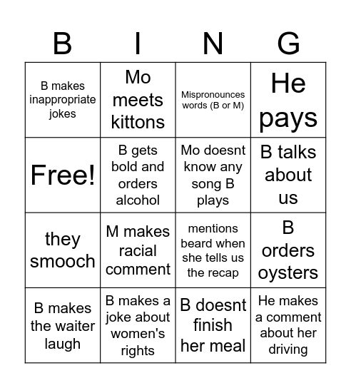 Bianca Bingo Card