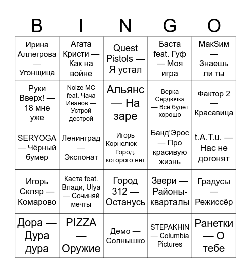 СосиСочное бинго Bingo Card