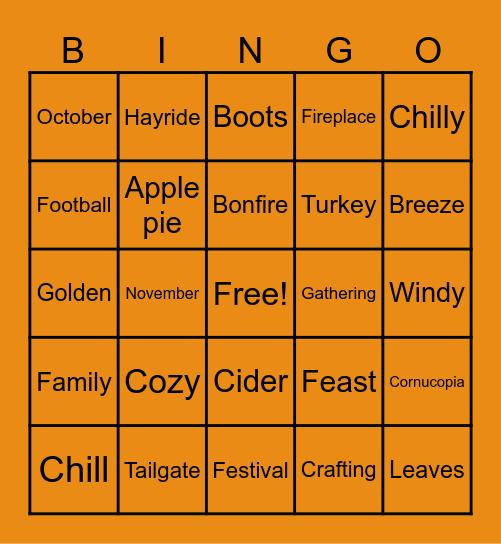 Fall Bingo Card