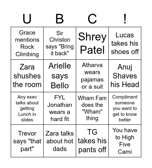 UBC Anuj Bingo Card
