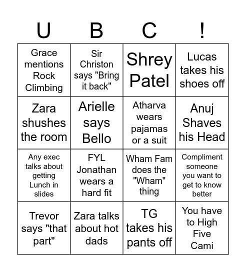UBC Bingo Card