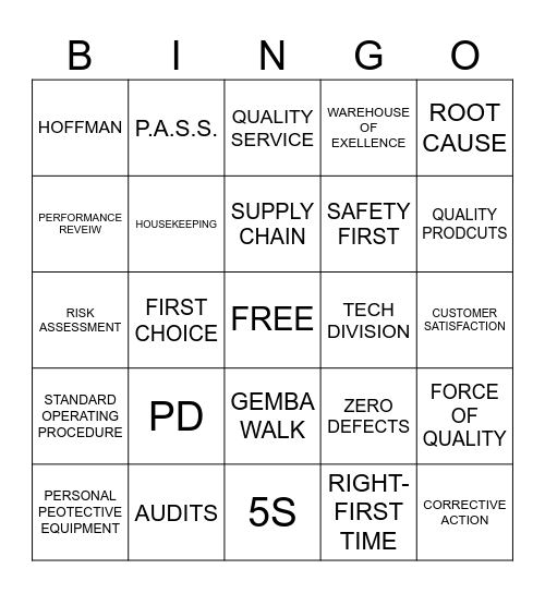 Wolrd Quality B.I.N.G.O Bingo Card