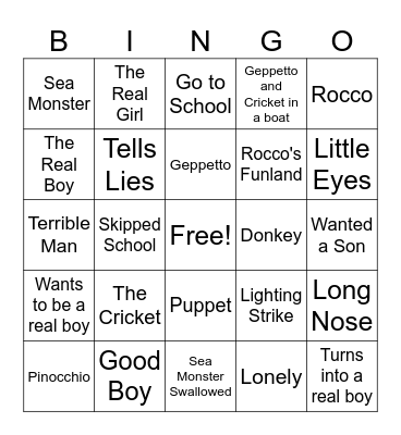 Pinocchio Bingo Card