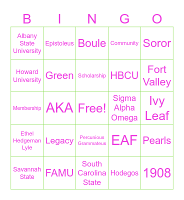 AKA Bingo Card