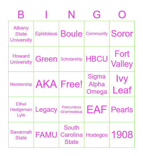 AKA Bingo Card