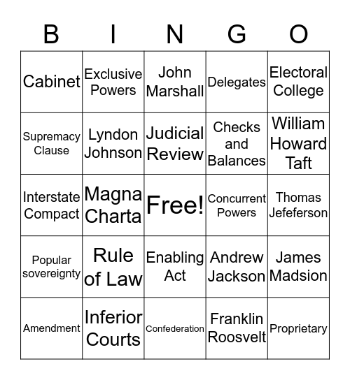 Government Bingo Card