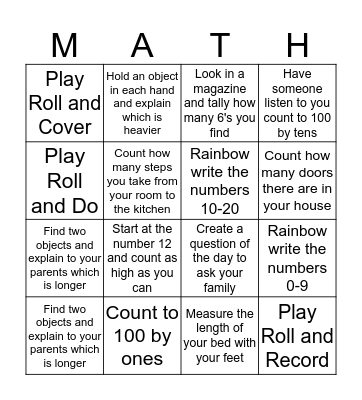 Wondrous Winter Math Bingo Card
