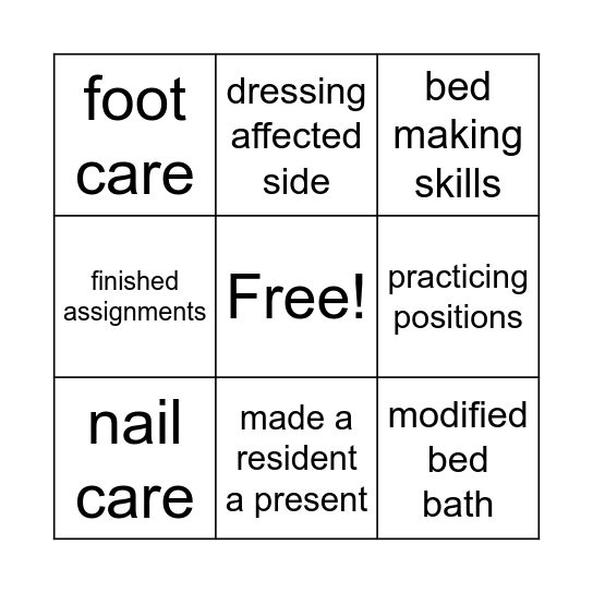 Weekly check off Bingo Card