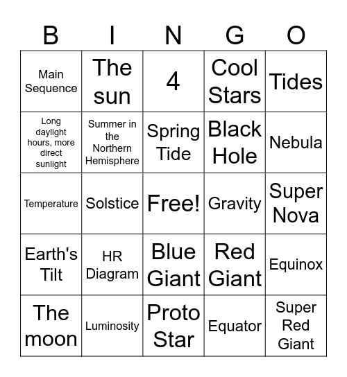 Seasons and Tides Bingo Card