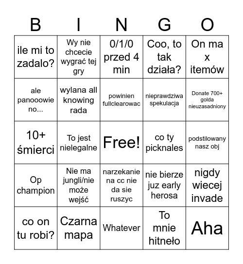 Kisiek Bingo Card