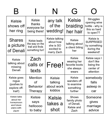 Kelsie Bachelorette Bingo! Bingo Card