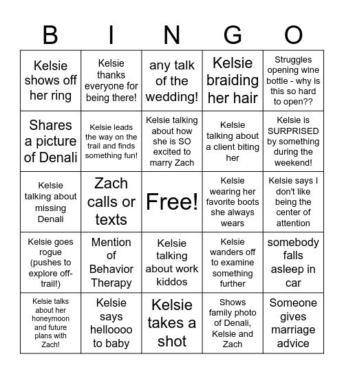 Kelsie Bachelorette Bingo! Bingo Card