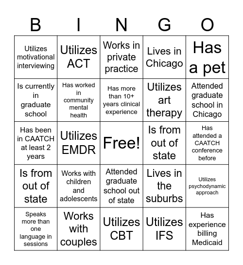 CAATCH Conference 2025 Human Bingo Card