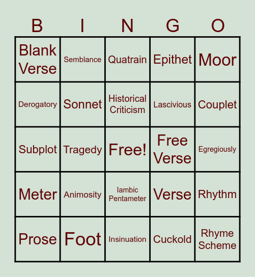 Unit 3 Vocab Bingo Card