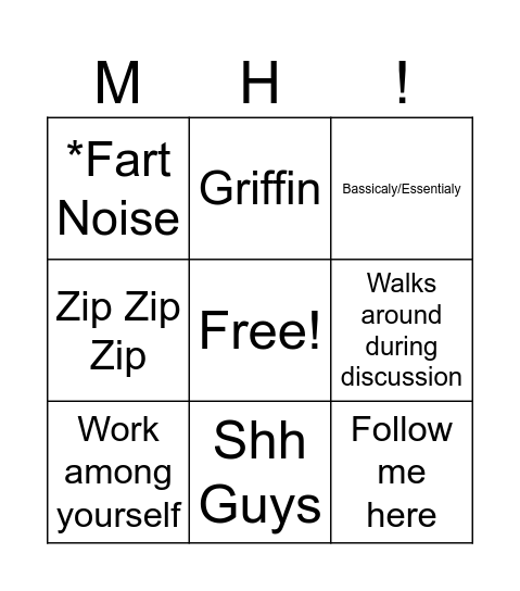 Mr Hill Bingo Card