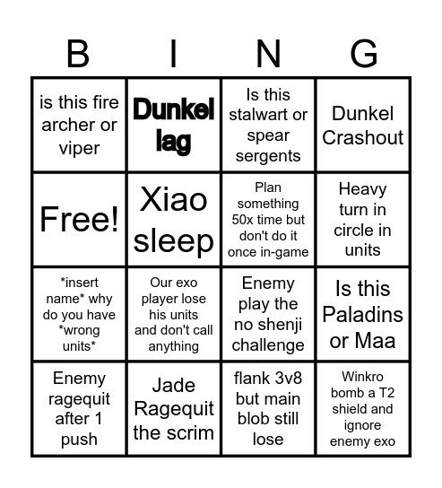 YeahBuddy Scrim Bingo Card
