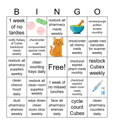 Pharmacy team Bingo Card