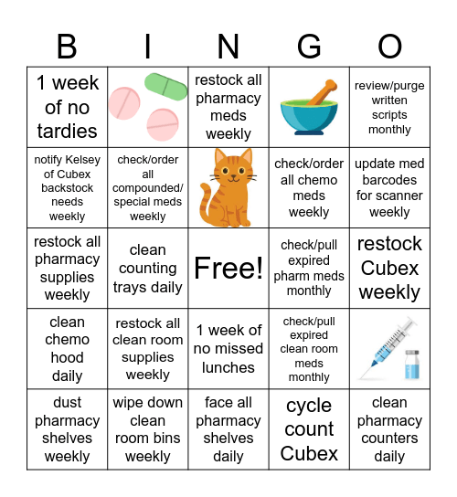 Pharmacy team Bingo Card