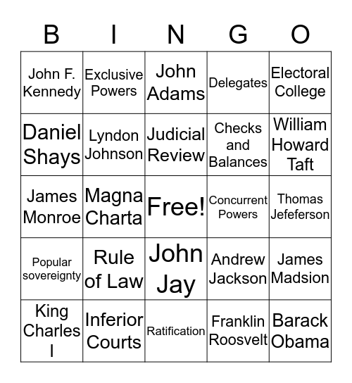 Government Bingo Card