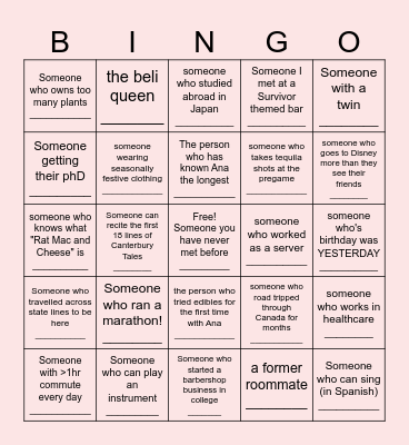 Ana's Birthday BINGO Card