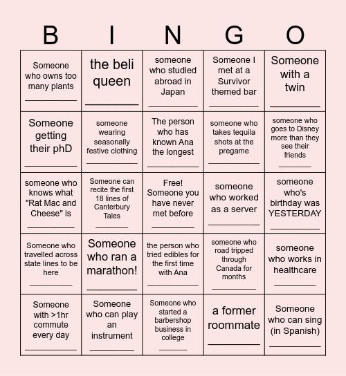 Ana's Birthday BINGO Card