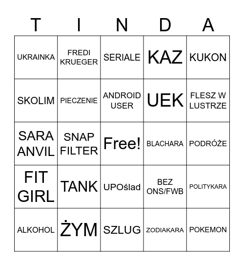 tinder bingo Card