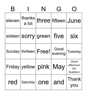 French Bingo Card