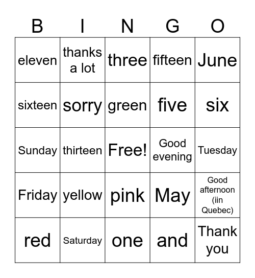 French Bingo Card