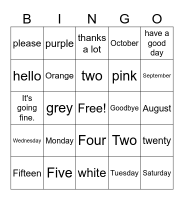 French Bingo Card