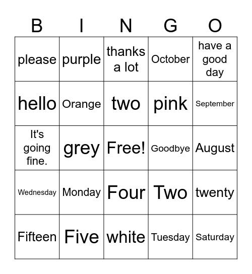 French Bingo Card